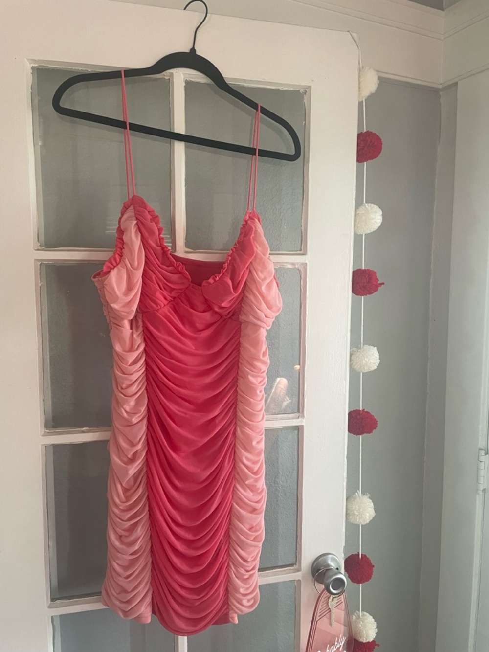 Pink Ombre Ruched Satin Slip Dress - Picture 2 of 3